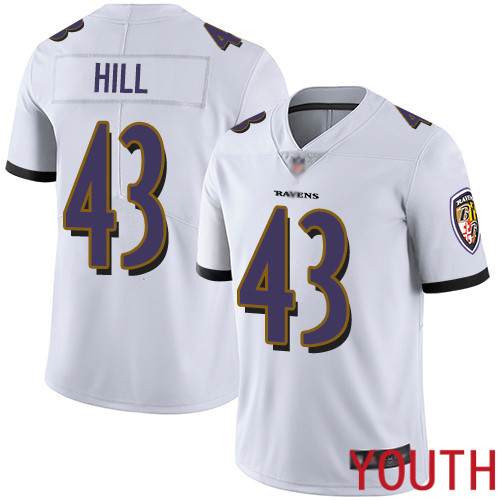 Baltimore Ravens Limited White Youth Justice Hill Road Jersey NFL Football #43 Vapor Untouchable->youth nfl jersey->Youth Jersey